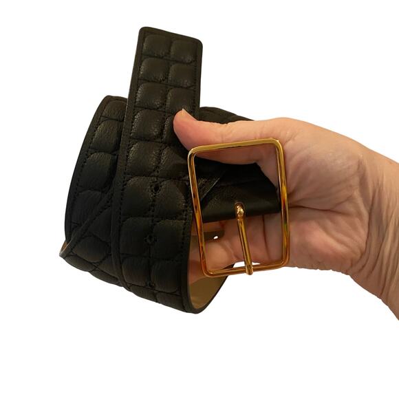 B-Low The Belt Quilted Black Leather Gold Buckle Belt Made in Italy Medium - Picture 2 of 5